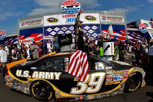Ryan Newman celebrates his second win at Stewart-Haas Racing and second victory of the weekend at New Hampshire Motor Speedway on Sunday in Loudon, N.H. Credit: Chris Trotman/Getty Images